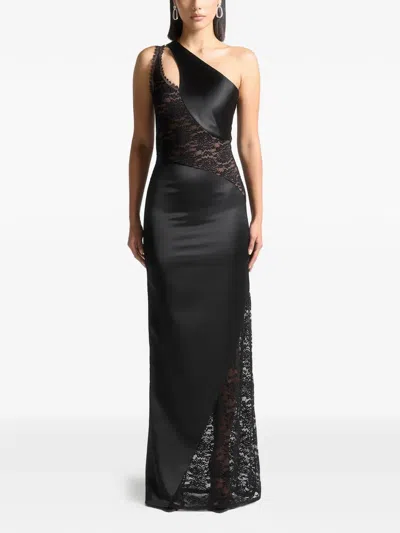 Manière De Voir Lace-trim One-shoulder Gown In Black