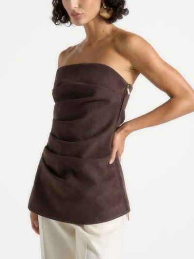 Manière De Voir Laurena Suede Tacked Longline Bandeau Top In Brown