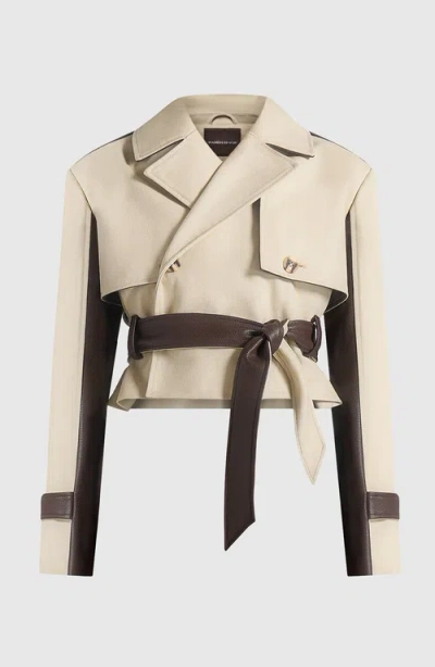 Manière De Voir Lelia Cropped Gabardine Trench Coat With Belt In Brown