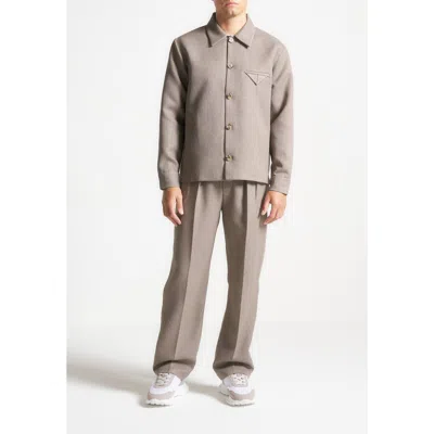 Manière De Voir Leo Textured Tailored Long Sleeve Overshirt In Neutral