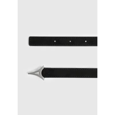 Manière De Voir Leonie Slim Suede Belt With Gold Hardware In Black