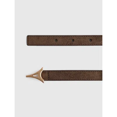 Manière De Voir Leonie Slim Suede Belt With Gold Hardware In Brown