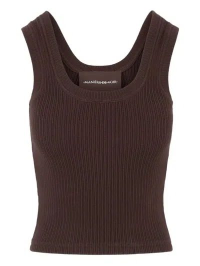 Manière De Voir Liane Ribbed Scoop-neck Tank Top In Brown