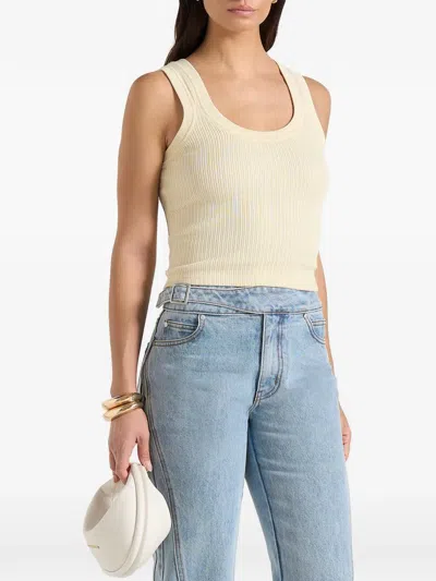 Manière De Voir Liane Ribbed Scoop-neck Tank Top In Yellow