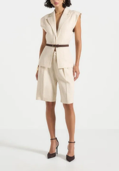 Manière De Voir Linda Linen Wide Shoulder Cinched Waistcoat In Brown