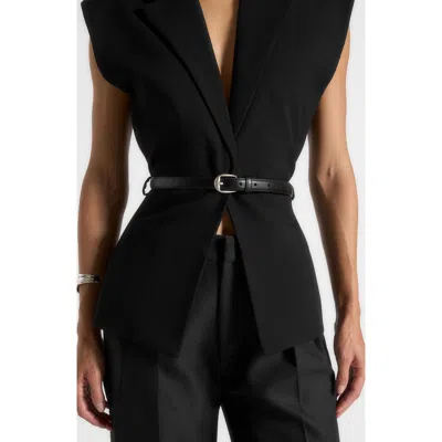 Manière De Voir Linda Tailored Wide Shoulder Cinched Waistcoat In Black