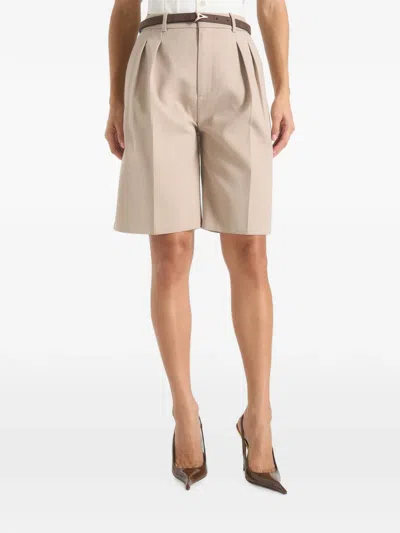 Manière De Voir Lorette In Beige Tailored Twin Pleat Shorts In Pink
