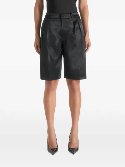 Manière De Voir Lorette In Black Twin Pleat Satin Shorts