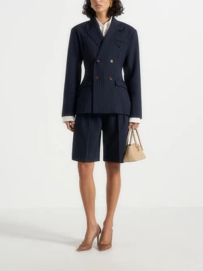 Manière De Voir Lorette Pinstripe Double Pleat Tailored Shorts In Blue