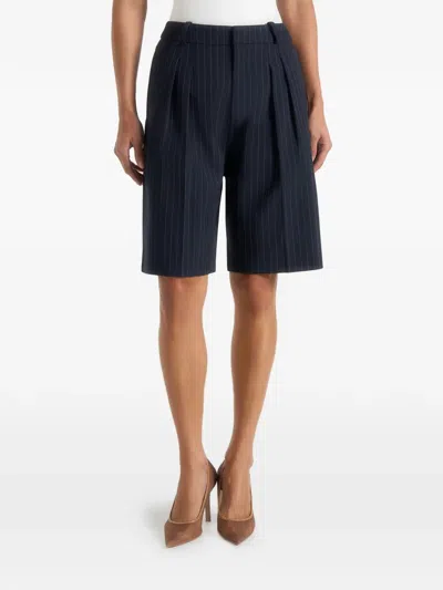 Manière De Voir Lorette Pinstripe-print Pleated Tailored Shorts In Blue