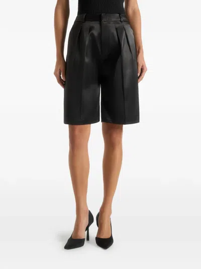 Manière De Voir Lorette Pleated Satin Tailored Shorts In Black