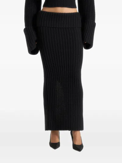 Manière De Voir Lyra Foldover Knit Maxi Skirt In Black