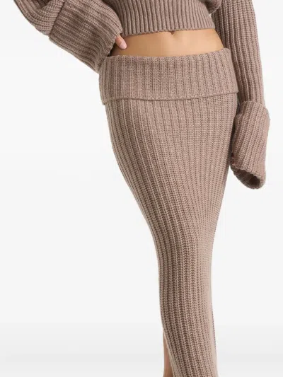 Manière De Voir Lyra Foldover Knitted Maxi Skirt In Brown
