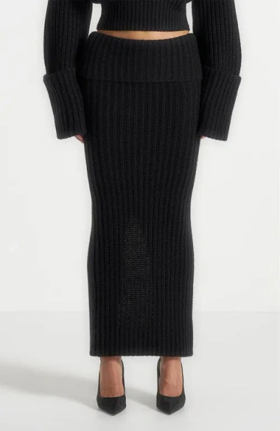 Manière De Voir Lyra Knit Maxi Skirt With Foldover In Black