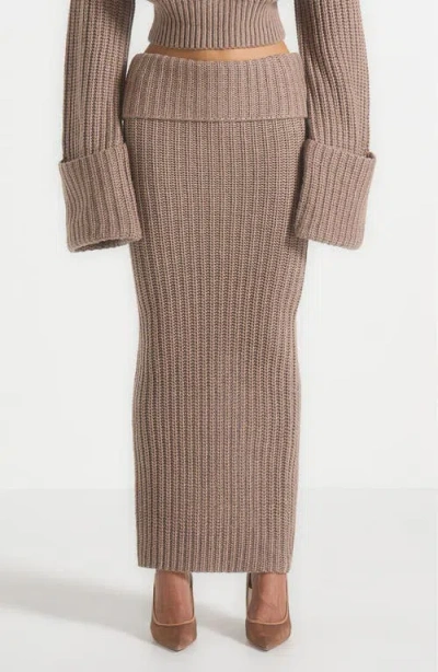 Manière De Voir Lyra Knit Maxi Skirt With Foldover In Brown