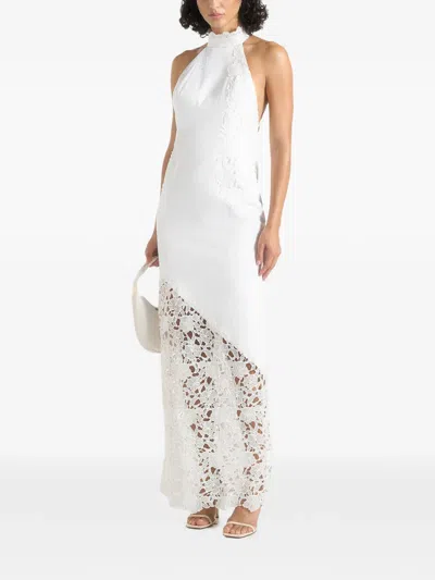 Manière De Voir Macy In White Halter-neck Open-back Cotton Crochet Maxi Dress