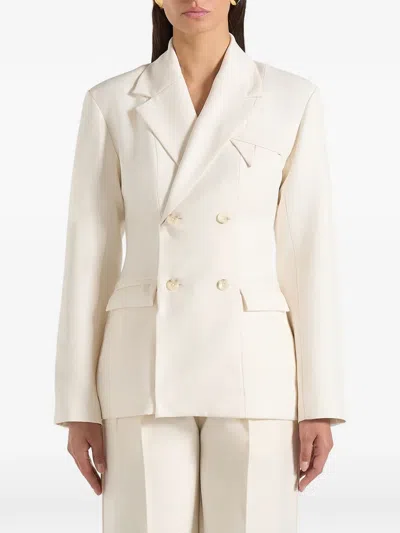 Manière De Voir Maia Double-breasted Marble-button Blazer In White