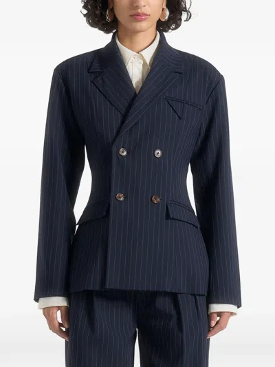 Manière De Voir Maia Pinstripe Double-breasted Blazer In Blue