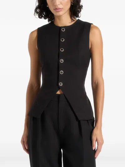 Manière De Voir Maisie Tailored Crew Neck Cinch Waistcoat In Black