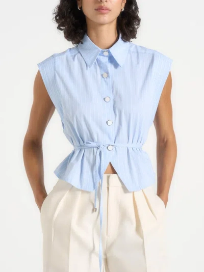 Manière De Voir Malia Wide Shoulder Cropped Shirt In Blue