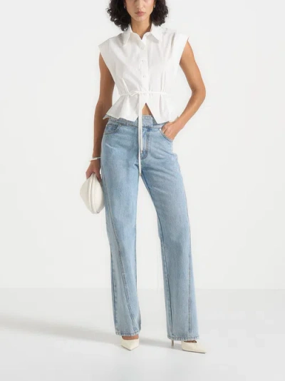 Manière De Voir Malia Wide Shoulder Cropped Shirt In Blue