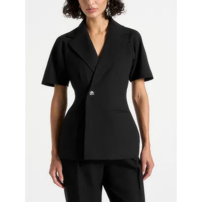 Manière De Voir Malika Structured Short Sleeve Blazer In Black