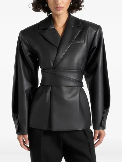 Manière De Voir Marie Twist-sleeve Belted Blazer In Black