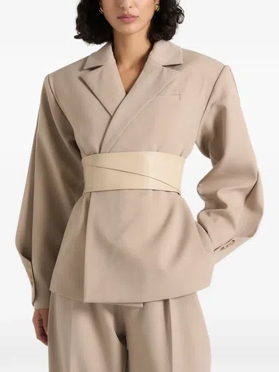 Manière De Voir Marie Twist-sleeve Tailored Blazer With Belt In Neutral