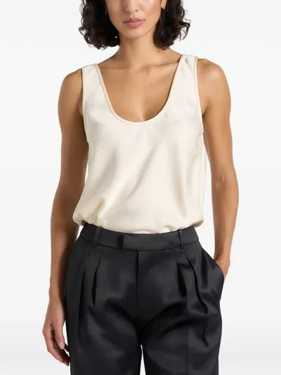 Manière De Voir Mathilda In Ivory Satin Scoop-neck Open-back Vest In Multi