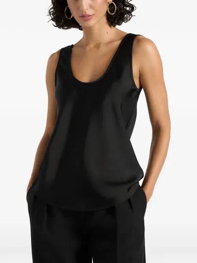 Manière De Voir Mathilda Satin Scoop-neck Open-back Tank Top In Black