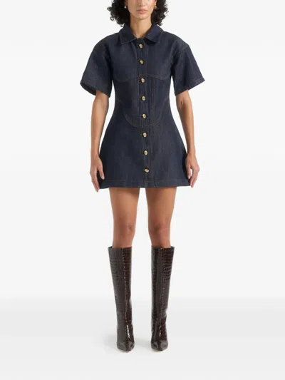 Manière De Voir Mathilde Corset Contrast Stitch Denim Dress In Blue