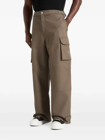 Manière De Voir Mathis In Olive Twill Signature Wide-leg Cargo Trousers In Brown