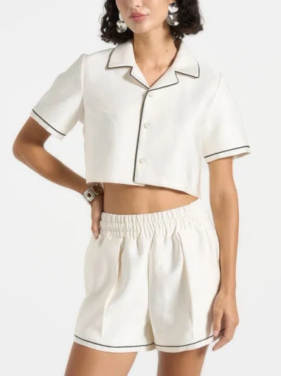 Manière De Voir Maude Satin Cropped Shirt With Piping In White