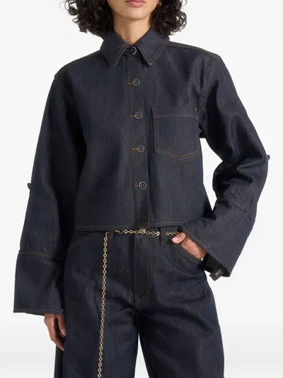 Manière De Voir Maura Boxy Cropped Roll-sleeve Denim Shirt Indigo In Blue
