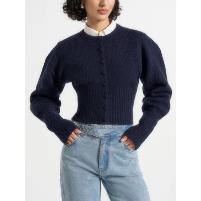 Manière De Voir Mayla Fitted Cinch Knitted Cardigan In Navy