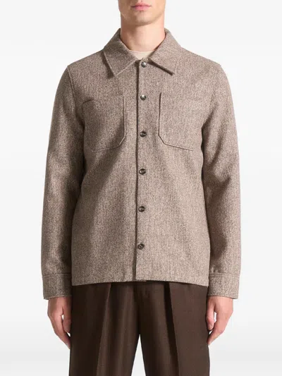 Manière De Voir Melange-effect Patch-pocket Shirt In Brown