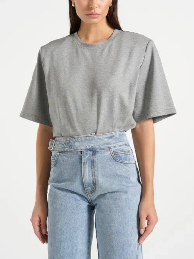 Manière De Voir Mia Wide Shoulder Bodysuit T-shirt In Gray