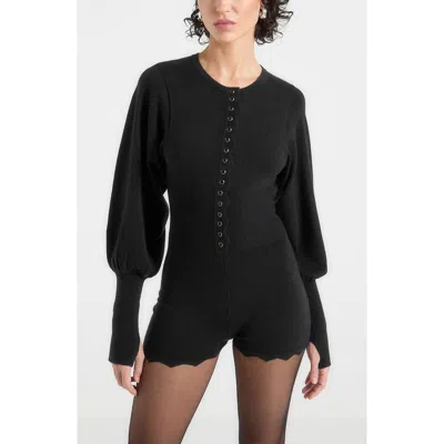 Manière De Voir Michele Knitted Scallop Hem Playsuit In Black