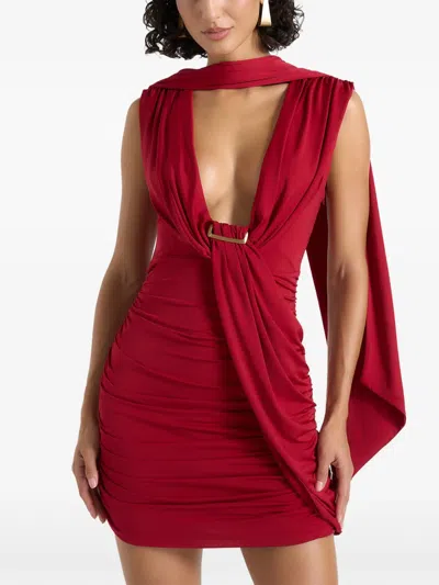 Manière De Voir Mirena In Red Ruched Open-back Mini Dress With Scarf