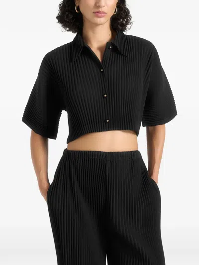 Manière De Voir Mona Cropped Pleated Short-sleeve Shirt Black