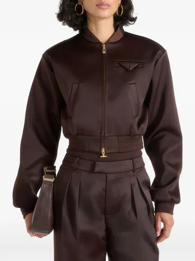 Manière De Voir Monique Satin Wide-shoulder Bomber Jacket In Burgundy