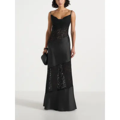 Manière De Voir Naya Asymmetric Lace Maxi Dress In Black