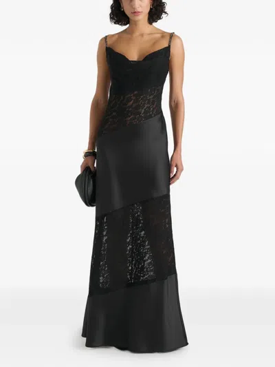 Manière De Voir Naya In Black Asymmetric Lace Maxi Dress