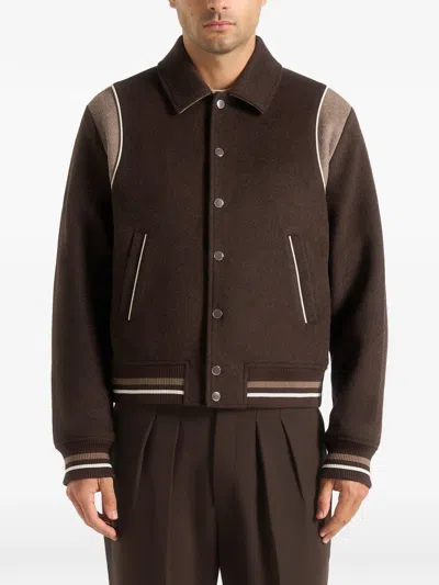 Manière De Voir Nico Contrast Wool Varsity Jacket In Brown