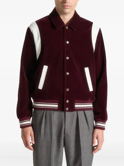Manière De Voir Nico Satin-panel Varsity Jacket In Burgundy