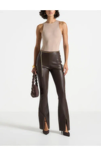 Manière De Voir Ninon Leather Fit And Flare Leggings With Chain In Brown
