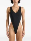 Manière De Voir Noa V-neck High-leg Bodysuit In Black