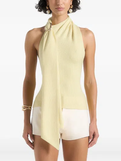 Manière De Voir Open-back Ribbed Top In Yellow