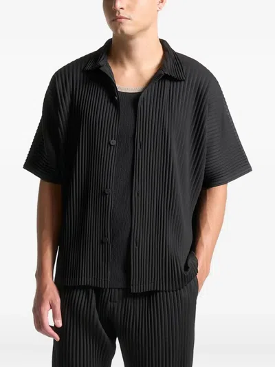 Manière De Voir Pascal Pleated Short-sleeve Shirt In Black