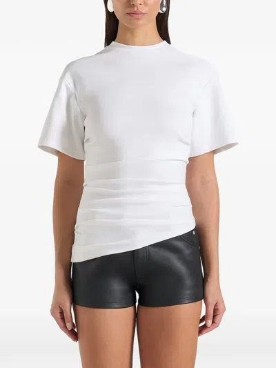 Manière De Voir Pauline Ruched Asymmetric Cotton T-shirt In White
